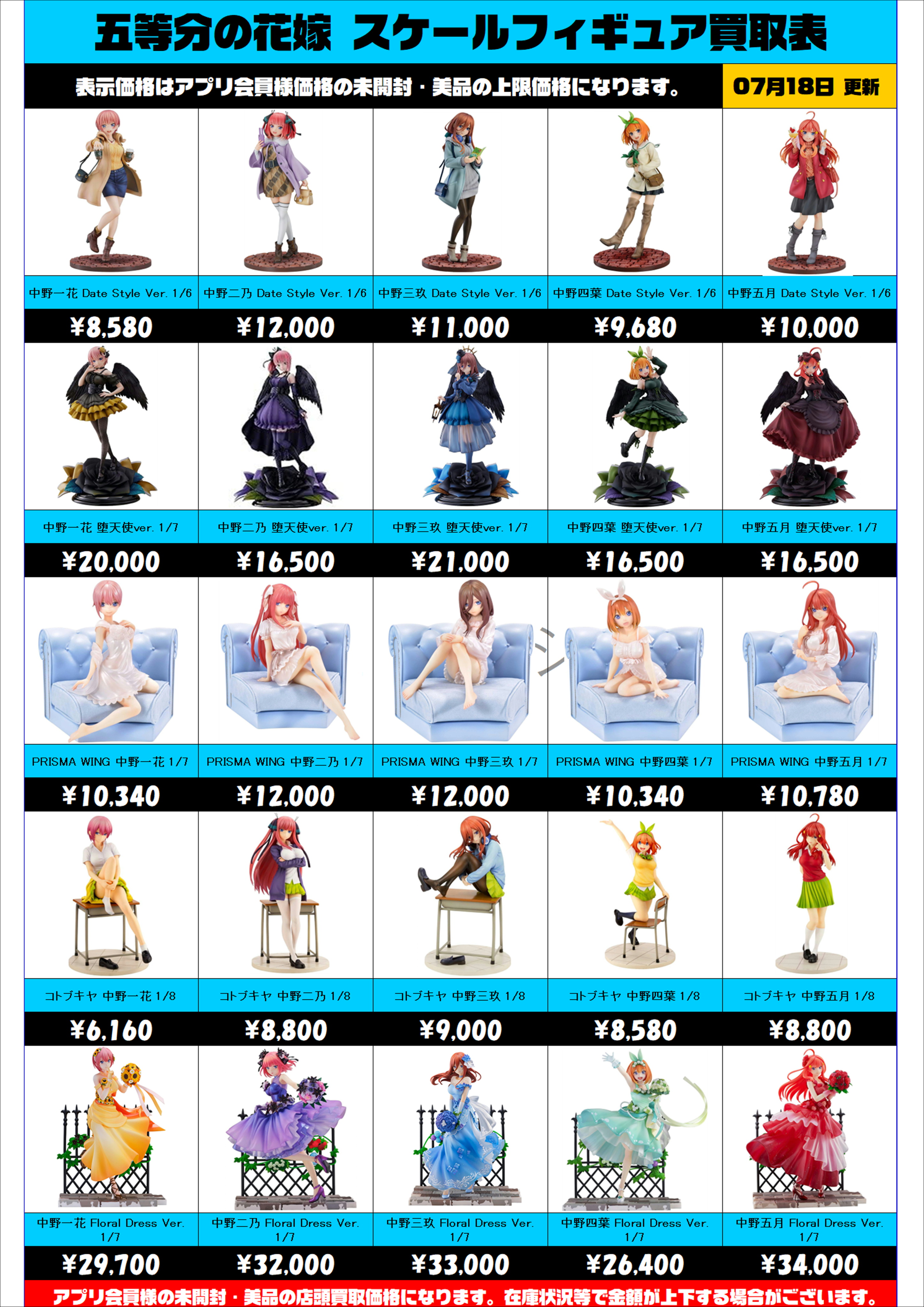 五等分の花嫁スケールフィギュア買取表 更新しました！！ 7/18 | 千葉 